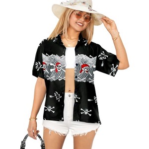 LA LEELA Women's Pirates Summer Hawaiian Dresses Button Up Tops Vintage Short Sleeve Caribbean Pirate Shirts Blouses for Women - 1 of 4