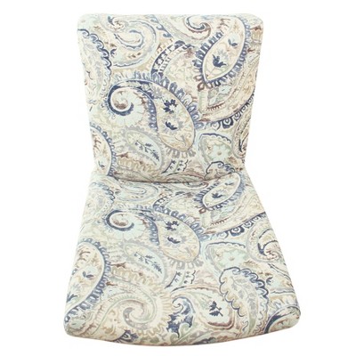 Set of 2 Blue Velvet Paisley Parsons Side Chairs with Wood Legs