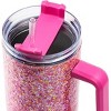 Packed Party Hot Pink Stainless Steel Insulated 40 oz Oversized Tumbler With Handle, Straw, Lid for Water or Iced Tea (Pink Glitter) - 2 of 4