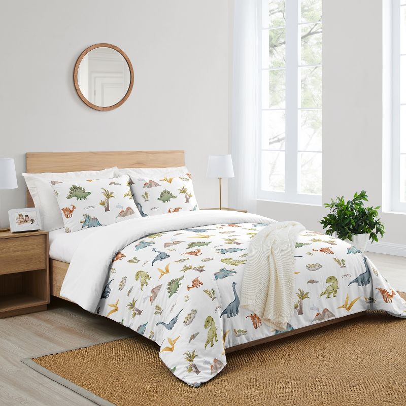 Sweet Jojo Designs Boy Full/Queen Comforter Bedding Set Watercolor Dinosaur Dino Multicolor 3pc, 3 of 8