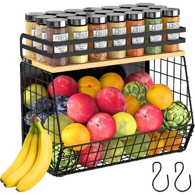 Magnetic Shelf for Fridge with Wood Lid, Fruit & Vegetable Storage Bin