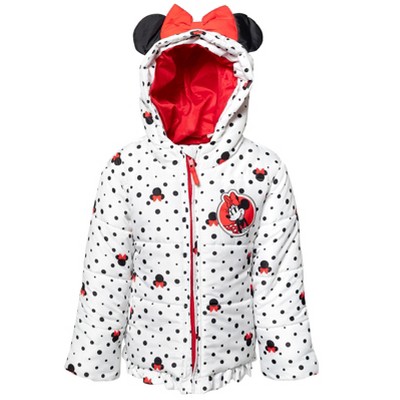 Image of Disney Minnie Mouse Toddler Girls Zip Up Winter Coat Puffer Jacket White 3T
