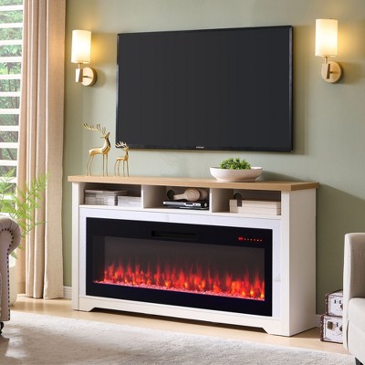 Carver Fireplace TV Stand for TVs up to 60", Entertainment Center with Electric Fireplace Insert, Remote Control, Timer, for Living Room or Bedroom