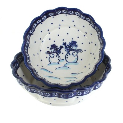 Blue Rose Polish Pottery Frosty Friend Scallop Serving Bowl Set