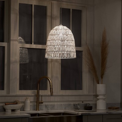 16" Imara Farmhouse Bowl Pendant Light with White Hemp Shade