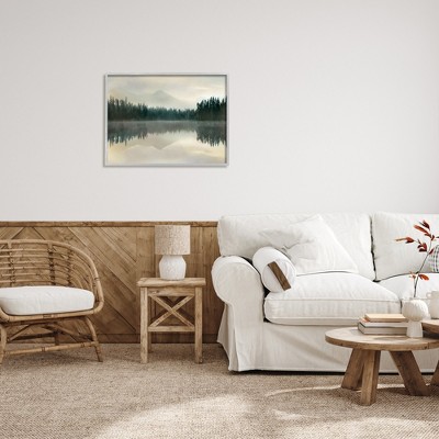 Foggy Lake Forest Landscape Framed Canvas Print, 25 x 32 in