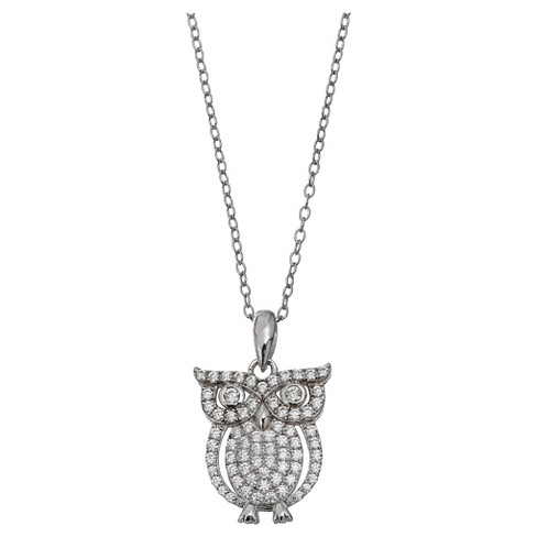 Women's Owl Pendant with Pave Cubic Zirconia in Sterling Silver - Silver/Clear (18") - image 1 of 1