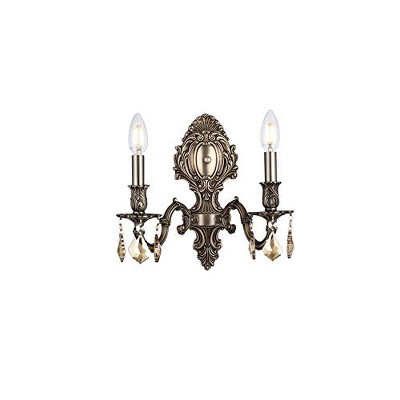 Elegant Lighting Monarch 2 light Pewter Wall Sconce Golden Teak (Smoky) Royal Cut Crystal