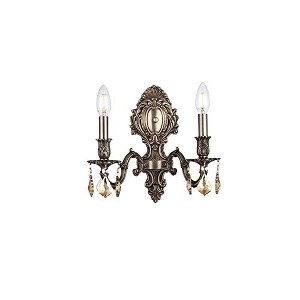 Elegant Lighting Monarch 2 light Pewter Wall Sconce Golden Teak (Smoky) Royal Cut Crystal - 1 of 4