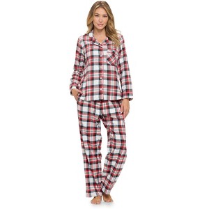 Ashford & Brooks Women's Flannel Plaid Pajamas Long Pj Set - 1 of 4