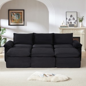 AENKYO Corduroy L-Shaped Sectional Sofa with 2 Ottomans - Modular 3-Seater Cloud Couch for Modern Living Room & Apartment - 1 of 4