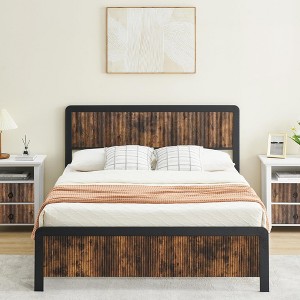 Queen Bed Frame with Curved Wood Headboard, Footboard & Metal Slats - Underbed Storage, No Box Spring Needed, Easy Assembly - 1 of 4