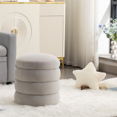 Otto Upholstered Pouf Ottoman,light Gray Velvet Round Ottoman,18.5 ...