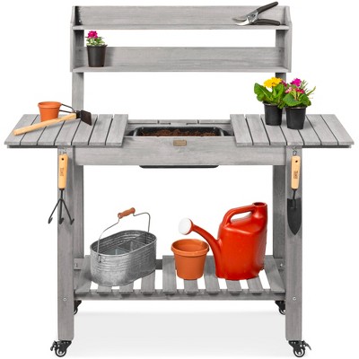 Best Choice Products Wood Garden Potting Bench Workstation Table W ...