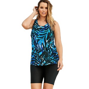 Swim 365 Women's Plus Size Longer-Length Racerback Tankini Top - 1 of 4