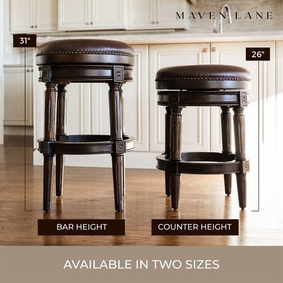 Walnut Backless Swivel Bar Stool with Leather Seat, 20.25"