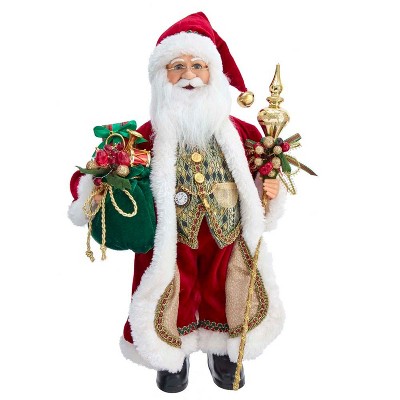 Kurt Adler 17 Inch Kringles Elegant Traditional Holiday Santa in Long Robe with Staff and Gifts for Fans and Collectors, Red and Gold