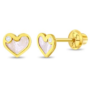 Girls' Mother of Pearl Heart Screw Back 14k Gold Earrings - In Season Jewelry - 1 of 4