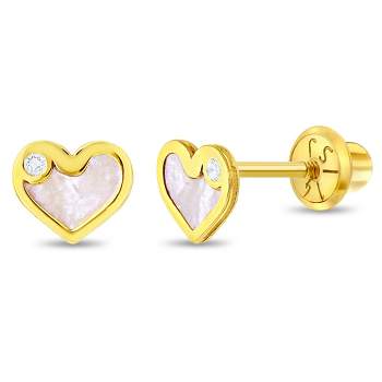Girls' Mother of Pearl Heart Screw Back 14k Gold Earrings - In Season Jewelry