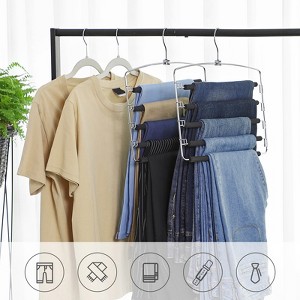 3-Set of 5-Tier Silver & Black Space-Saving Pants and Skirt Hangers with Non-Slip Feature - Perfect for Closet Organization - 1 of 4
