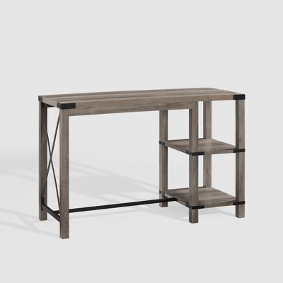 Rustic Farmhouse Metal X Kitchen Island with Shelves - Saracina Home