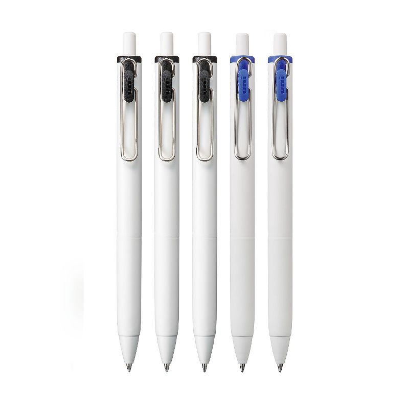 uni-ball uni one Retractable Gel Pens Medium Point 0.7mm Black/Blue Ink 5/Pack (70380), 3 of 9
