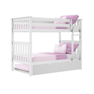 White Twin Over Twin Bunk Bed with Trundle and Storage
