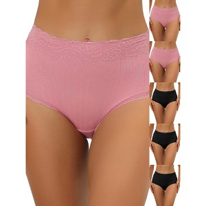INSPIRE CHIC Women's High Waist Tummy Control Comfortable Lace Trim Ribbed Briefs 6 Packs - 1 of 4