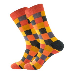 Orange and Brown Square Checkered Pattern Socks (Men's Sizes Adult Large) from the Sock Panda - 1 of 3