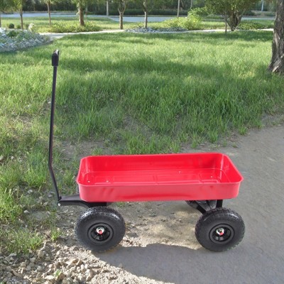 FURNIinspire Wheelbarrows And Lawn Carts Outdoor Wagon All Terrain Pulling Air Tires Children Kid Garden Cart, Small Lawn Cart, Red, 39“*18"*33"