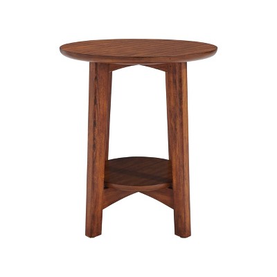 Monterey Round Mid Century Modern Wood End Table Chestnut - Alaterre Furniture: Tapered Legs, Floating Shelf