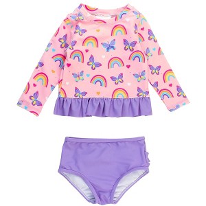 RuffleButts Girls UPF50+ Long Sleeve Rash Guard Bikini - 1 of 4