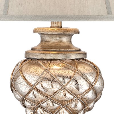 Luke Traditional Silver Mercury Glass Table Lamps Set with Off-White Fabric Shades