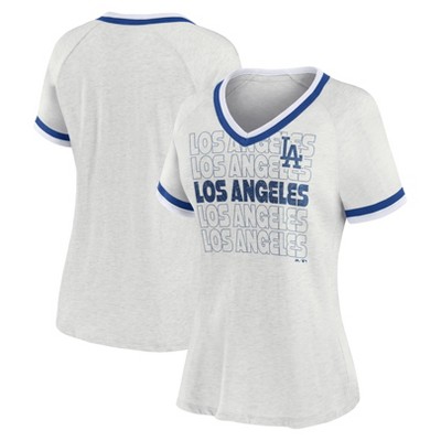 Women's Los Angeles Dodgers Rhinestone Baseball V-neck T