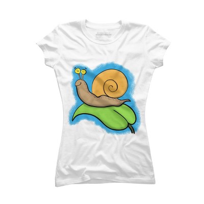 Junior's Design By Humans Cute, happy snail on a leaf cartoon illustration By thefrogfactory T-Shirt