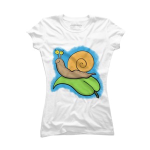 Junior's Design By Humans Cute, happy snail on a leaf cartoon illustration By thefrogfactory T-Shirt - 1 of 3
