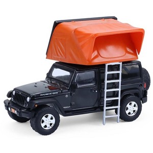 2008 Jeep Wrangler Unlimited Rubicon Dark Charcoal with Modern Rooftop Camper 1/64 Scale Diecast Model Cars by Greenlight - 1 of 1