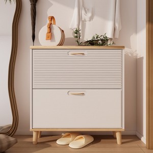 ALEXOUN Shoes Cabinet for Entryway,Shoe Cabinet with 2 Flip Drawers,Freestanding Shoe Organizer with Natural Wood Legs,for 8-16 Pairs - 1 of 4