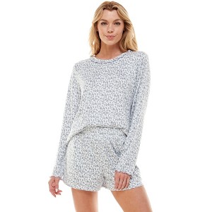 Emerson Road NYC Womens Whisper Rib Long-Sleeve Lettuce Top & Shorts Set - 1 of 4