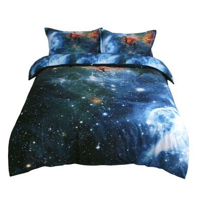 3 Pcs Polyester Galaxy Sky Cosmos Night Bedding Sets Queen Multicolor - PiccoCasa