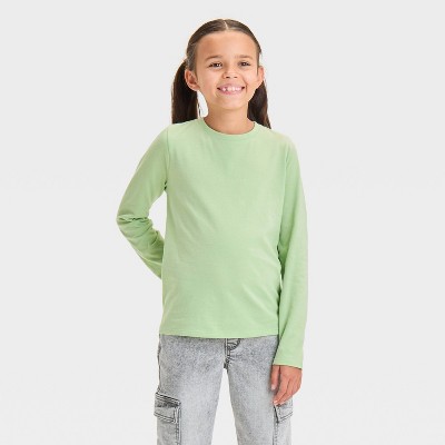 Image of Girls' Long Sleeve T-Shirt - Cat & Jack™ Light Olive Green XS