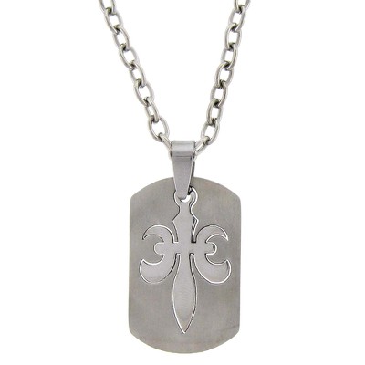 Men's Stainless Steel Fleur De Lis Dog Tag Chain Necklace