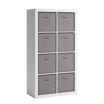 57.87"8 Cubbies Stow Away Organizer White - Sauder: Modern Bookcase with Fixed Shelves & Fabric Bins