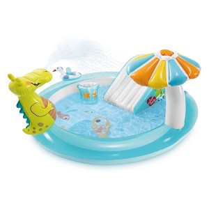 Intex 57165EP Gator Outdoor Inflatable Kiddie Pool Water Play Center with Slide - 1 of 4