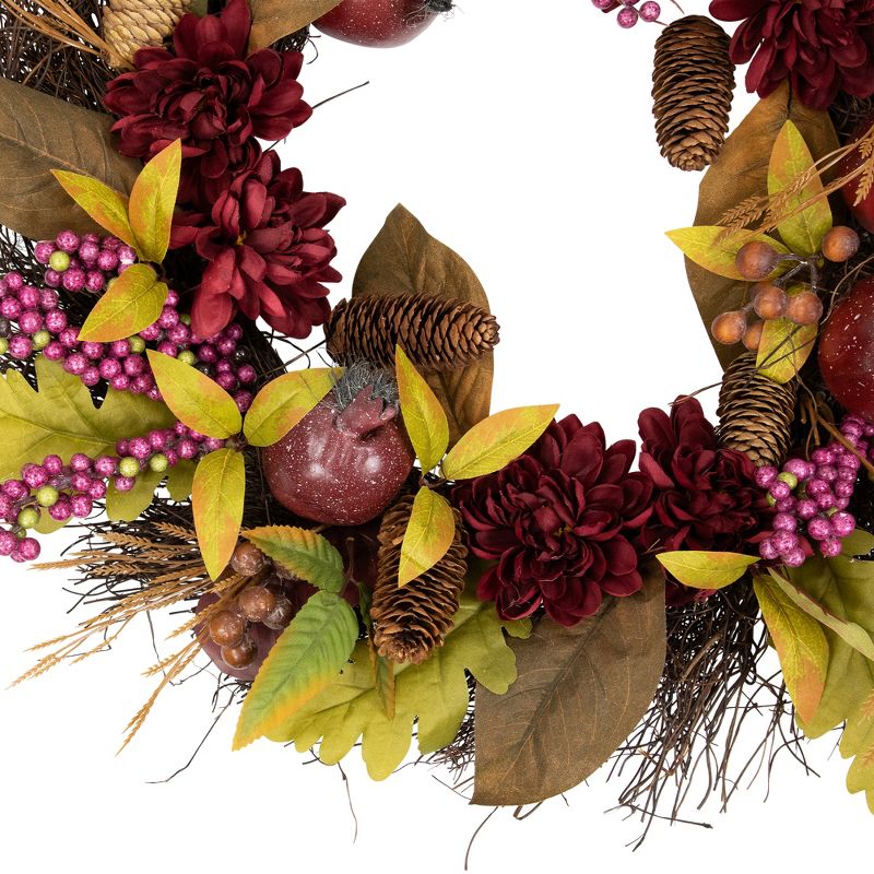 Northlight Mums and Pomegranates Artificial Fall Harvest Twig Wreath, 24-Inch, 3 of 8