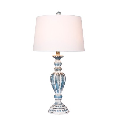 Distressed Candlestick Resin Table Lamp in Cottage Antique Blue  - Fangio Lighting