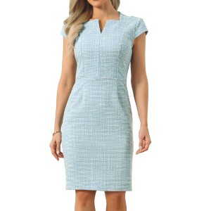 INSPIRE CHIC Women's Tweed Cap Sleeves Split Neck Casual Work Office  Bodycon Midi Dresses : Target