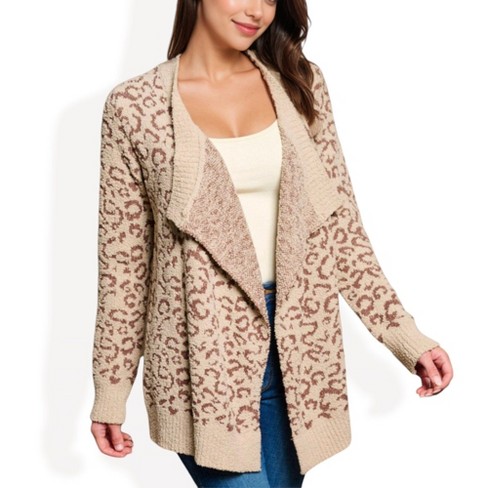 Anna kaci Women s Leopard Print Open Front Cardigan With Ribbed Trim And Relaxed Fit Target