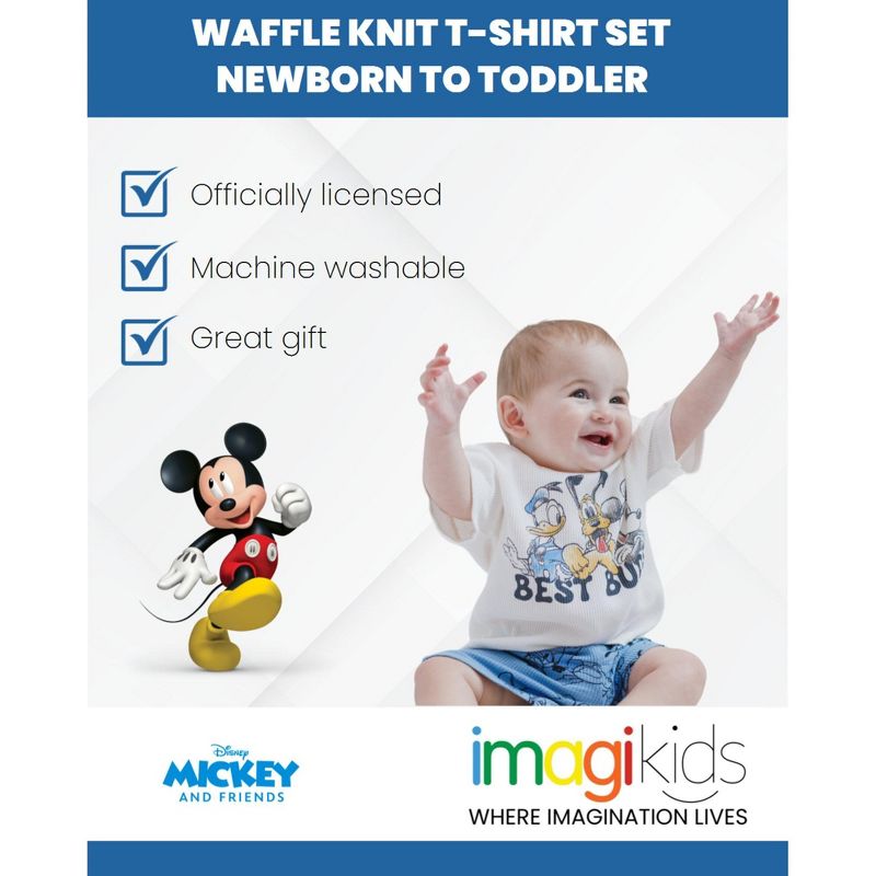 Disney Mickey Mouse Lion King Donald Duck Simba Pluto Baby Waffle knit T-Shirt Shorts Outfit Set Newborn to Infant, 3 of 8