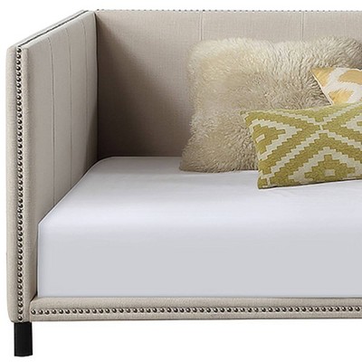 Beige Linen Full Upholstered Daybed with Nailhead Trim